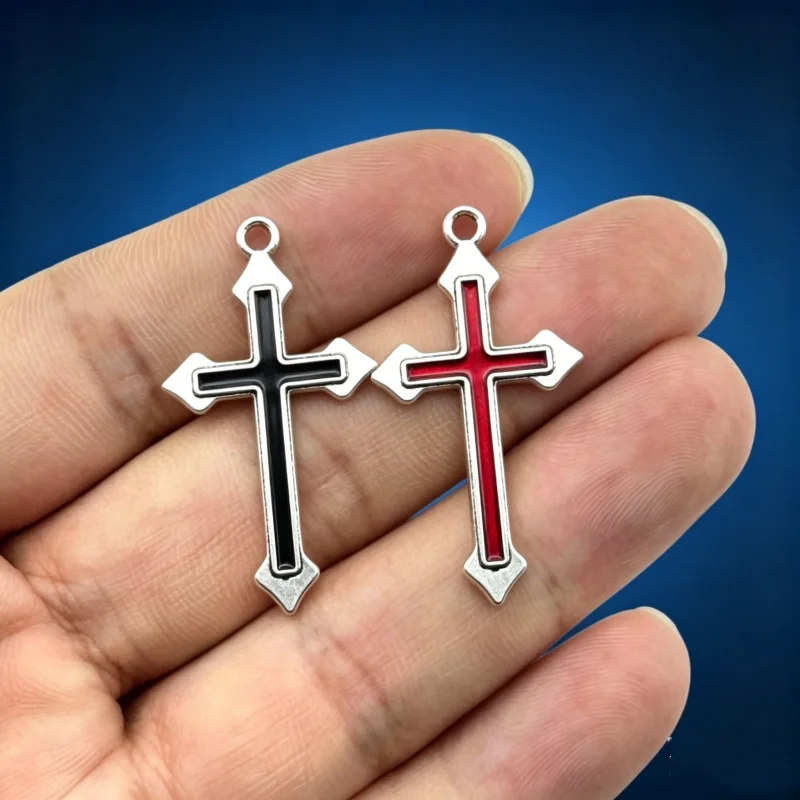10Pcs Gothic Simple Enamel Cross Charms Black Red Crucifix DIY Jewelry Making Pendants Accessories