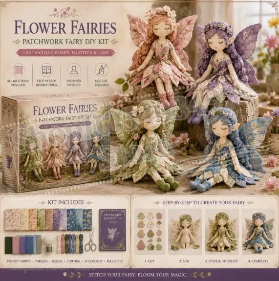 

Beginner Fairy Patchwork Sewing Craft Kit,Complete DIY Cloth Fairy Doll Making Set with Step-by-Step Guide Craft Gift for Girl