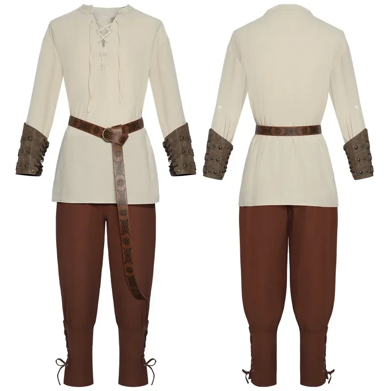 

Halloween Renaissance Medieval Pirate Shirt Ankle Band Pants Cosplay Costume for Men Stage Performances and Themed Events