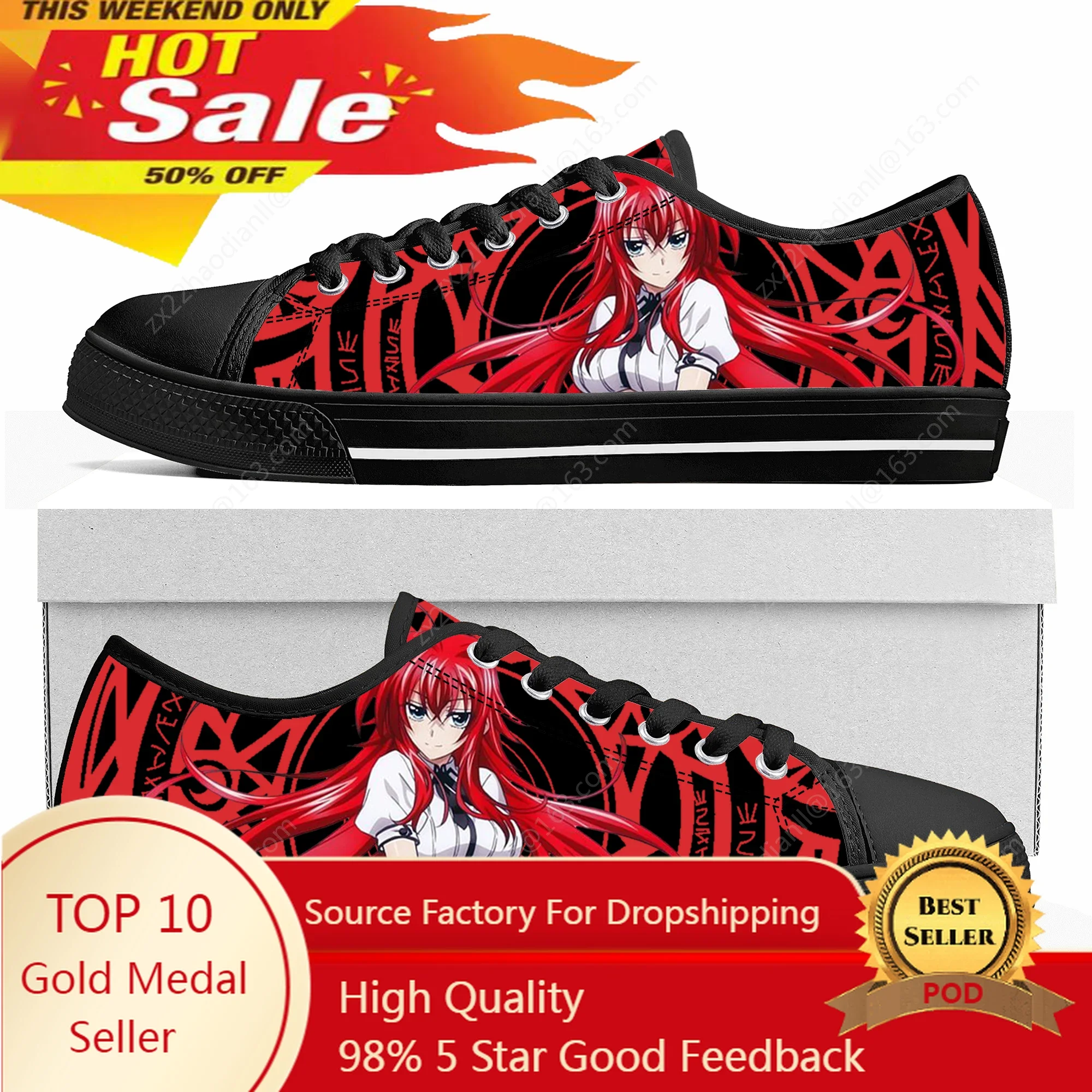 

Anime High School DxD Rias Gremory Low Top Sneakers Mens Womens Teenager High Quality Canvas Sneaker Couple Custom Shoe