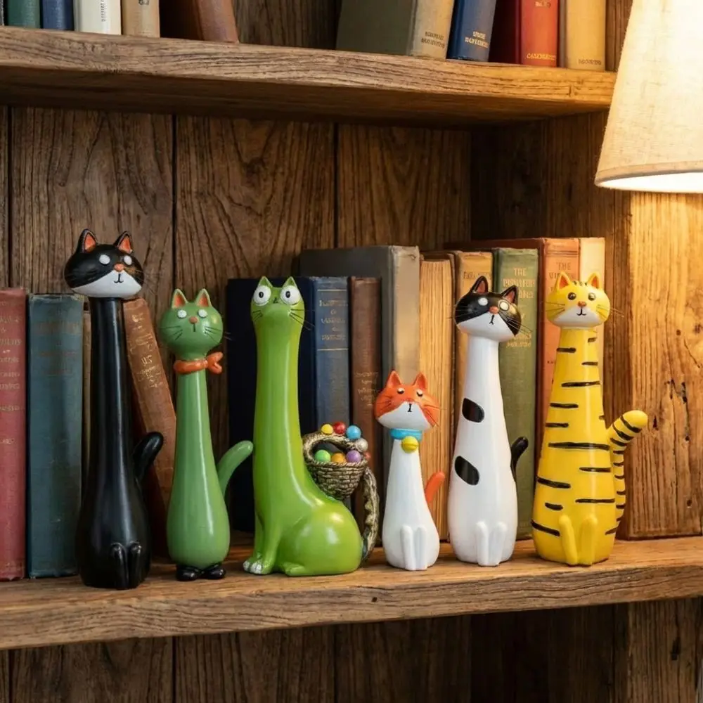 Boho Style Funny Cat-shaped Vases Ornament Synthetic Resins Cute Cartoon Style Kitty Planter Desk Decor Cat Figurine Shelf Decor