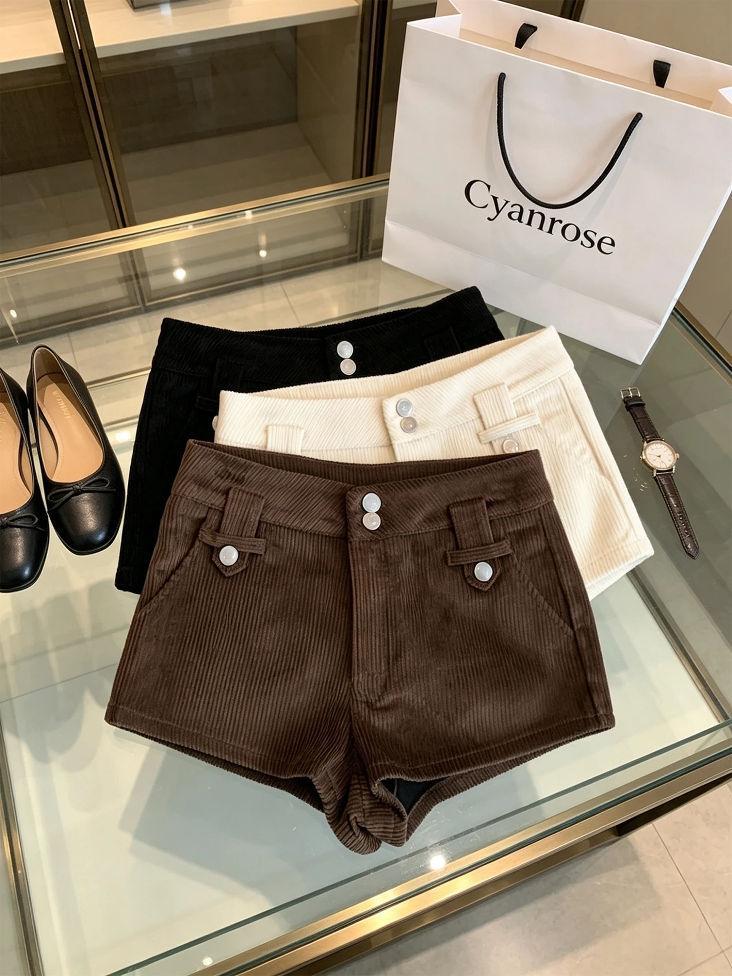 Women Brown Corduroy Shorts Retro Y2k Gyaru Slim Micro Boot Shorts Vintage High Waist Wide Leg Mini Shorts for Women Summer 2026