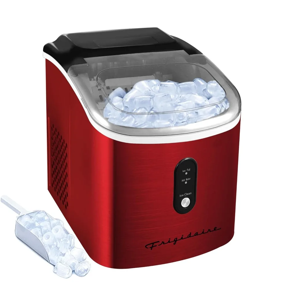 

EFIC103 Ice Maker Machine Heavy Duty, 26lb Ice per Day, Red Stainless Steel