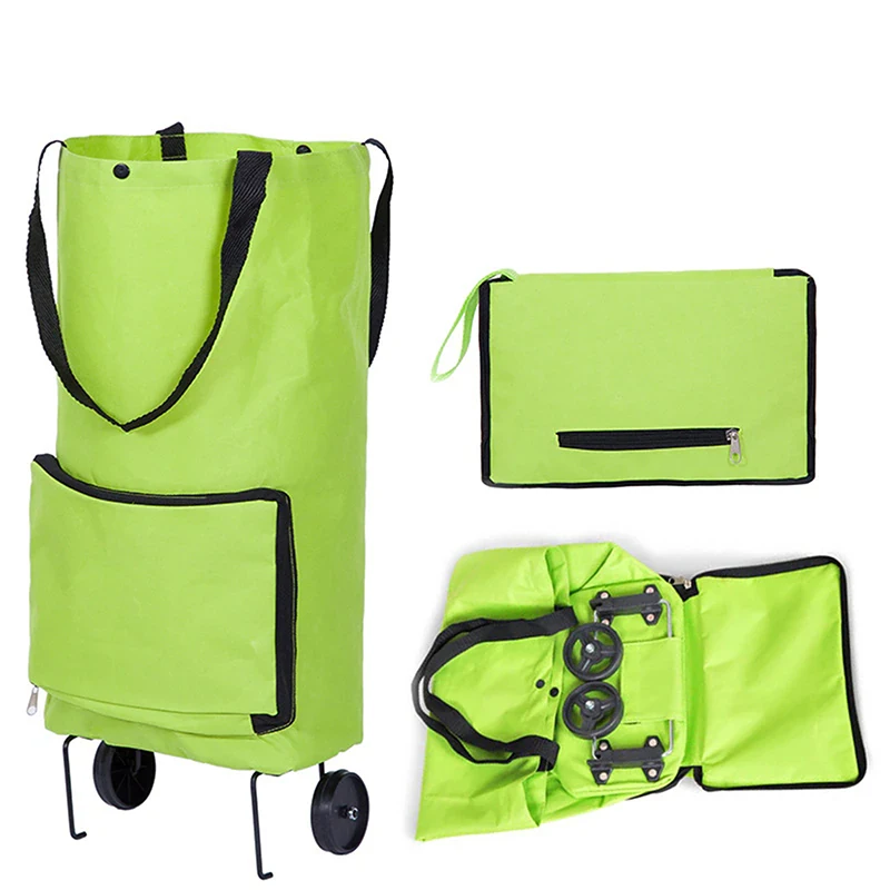 1Pc PVC Multifunctional Foldable Portable Shopping Cart With Wheel And Detachable Supermarket Travel Daily Storage Bag