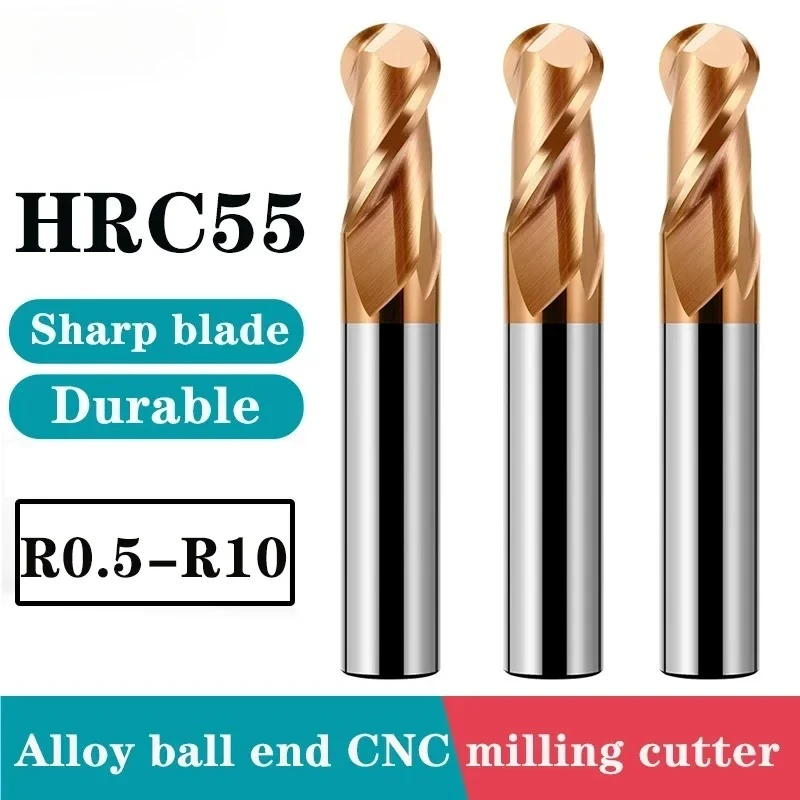 HRC55 2 Flute Ball Nose End Mill R0.5 Carbide Milling Cutter Coated Radius Router Bit CNC Router Bit Metal Cutter Milling Tools