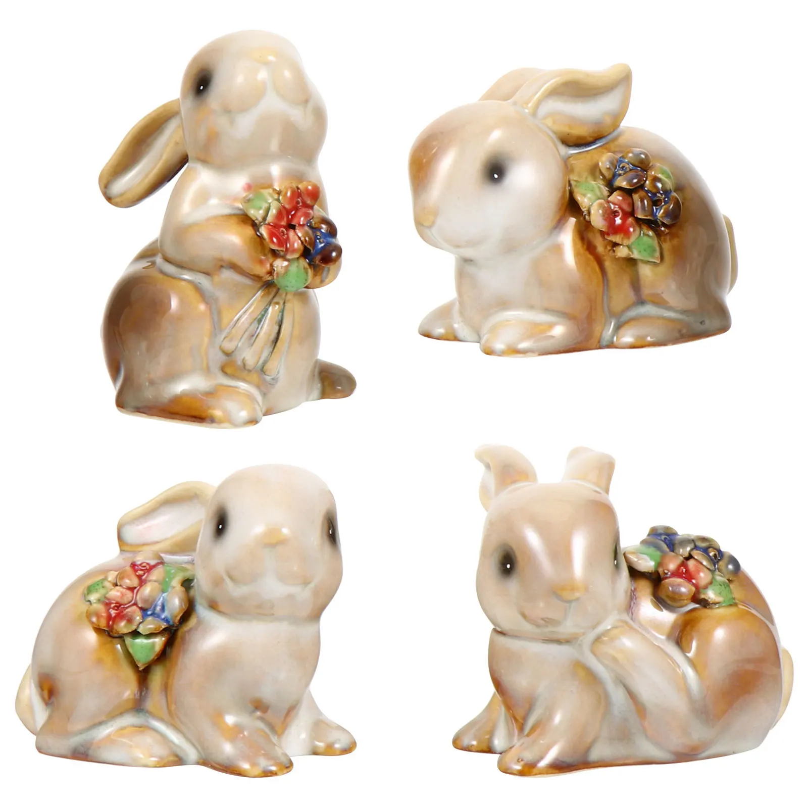 

4Pcs Easter Ceramic Rabbit Ornaments Retro Style Small Desktop Decorations Kids Gifts Lovely Rabbit Decor Party Decoration
