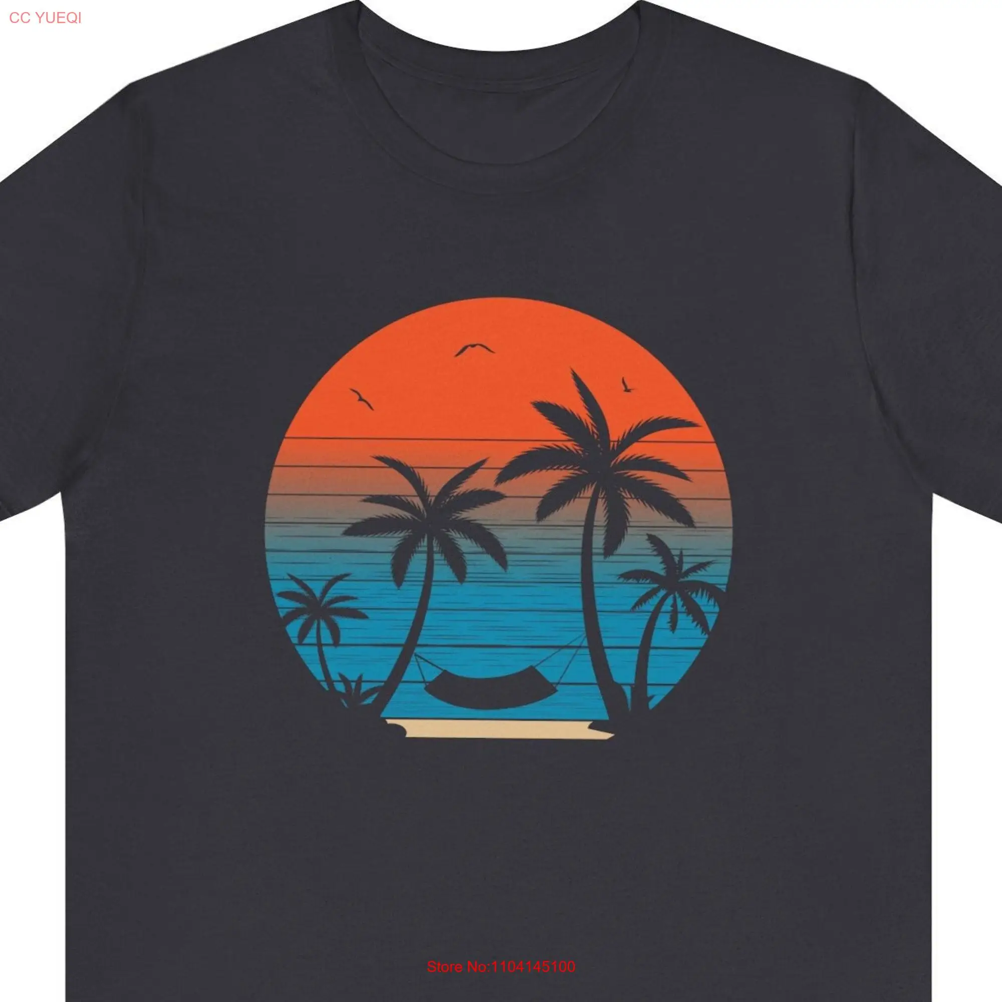 Tropical Sunset Hammock T Shirt Relaxing Beach  long or short sleeves