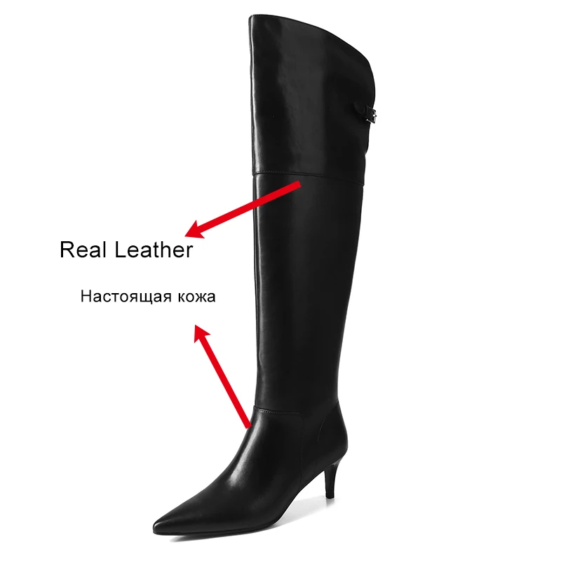 JOZHAMTA Size 34-40 2025 News Women Knee High Boots Pointed Toe Winter Woman Shoes Low Heel Genuine Leather Over Long Boots