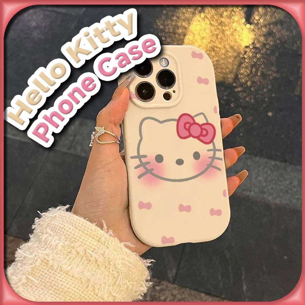 Kawaii Hello Kitty Silicone Case for IPhone 16 15 14 13 12 11 XS/XR 7/8 Pro Max Sanrio Anime Fashion Creative Protective Cover