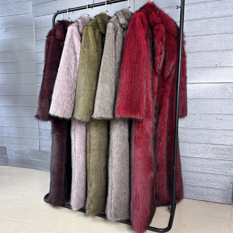 2026 Fashion Faux Fur Coat Women's Overlength Fox Fur Overcoat Autumn Winter Turndown Collar Coats Streetwear Furry Outerwear