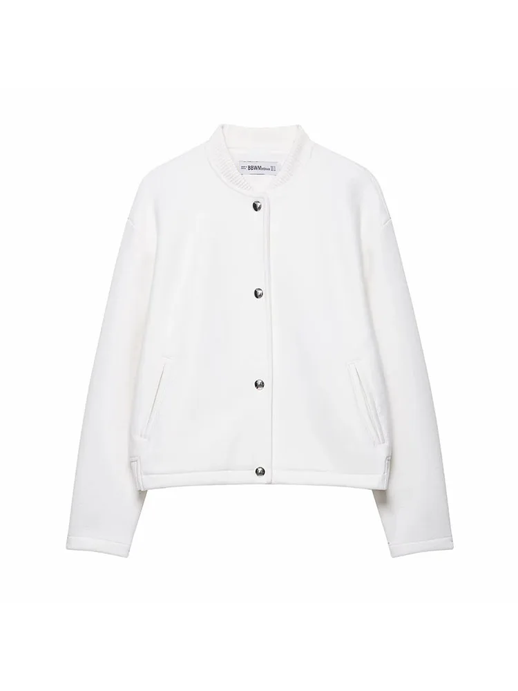 

Женские осенние повседневные куртки-бомберы, однотонные с карманами, однобортные модные белые пальто, уличная верхняя одежда в стиле ретро