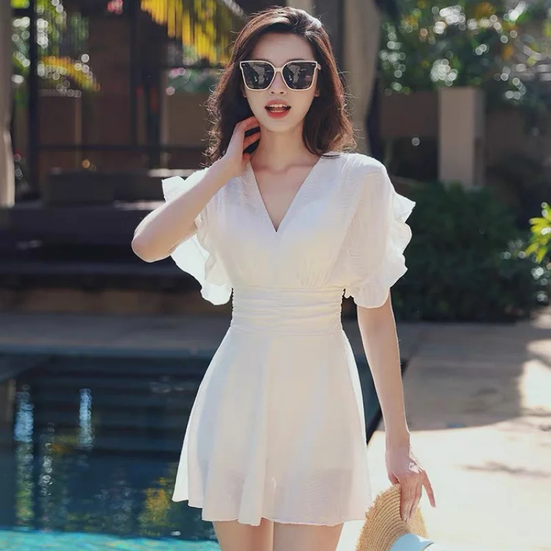 W nowym stylu gorąca wiosna strój kąpielowy damski seksowny jednoczęściowy styl spódnicy Plus rozmiar figi zapobiegające ekspozycji