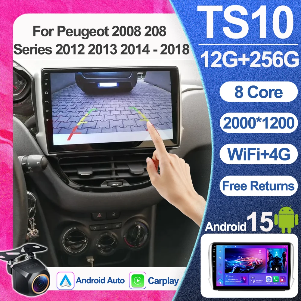 

Android 15 GPS Car Radio For Peugeot 2008 208 Series 2012 2013 2014 - 2018 Touch Screen Navigation GPS Multimedia Video WIFI 4G