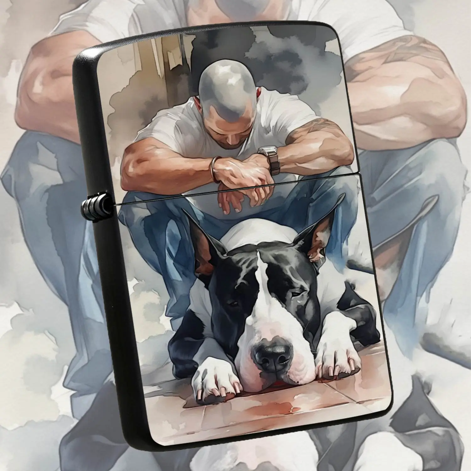 Hand-painted StyleGuy with Loyal Bull Terrier Decorative Lighter, Portable Daily Use Accessory for All Scenarios, Exquisite Art Print Creative Practical Nice Gift for Yourself and Friends A Humorous And Interesting Lighter