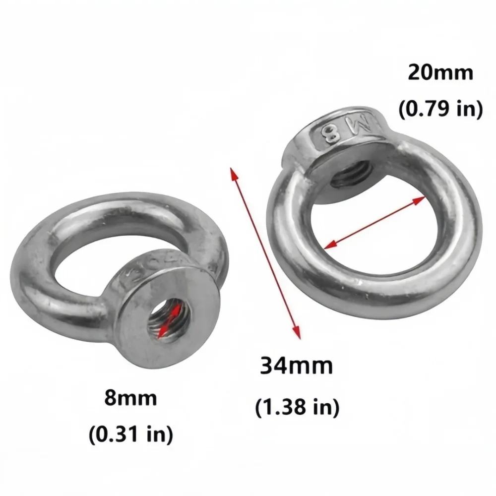 5psc 304 Stainless Steel M8 Ring Nut Ring-shaped Rigging Lifting Japanese-style Eye Bolt Hand-tightened Cir Lifting Accessories