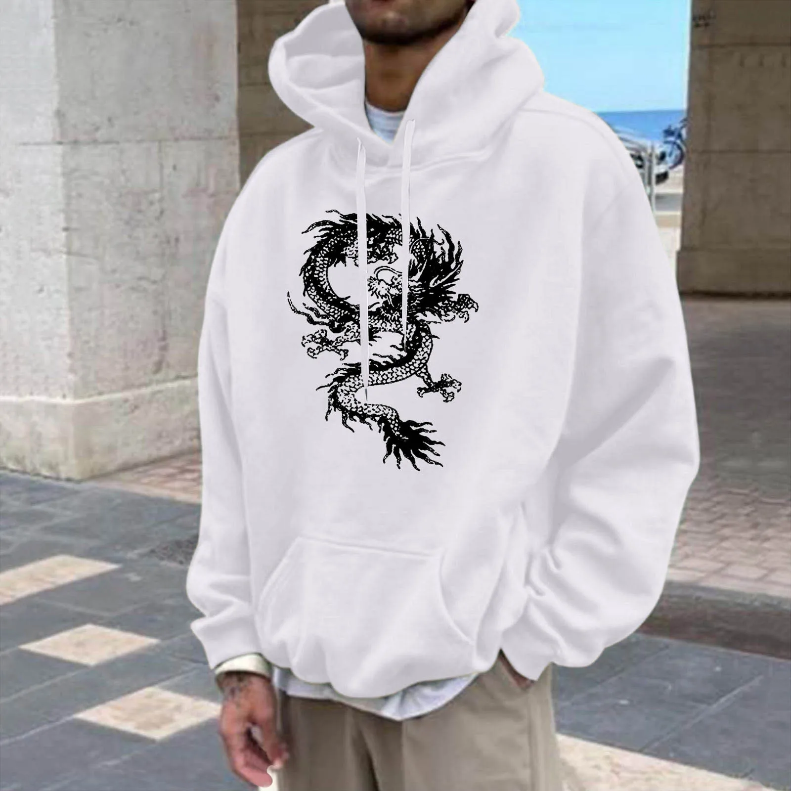 Dragon Graphic Hoody Hip-Pop Harajuku Sweetshirts Sportswear Streetwear Grunge Baggy Trendy Autumn Winter Men'S Sudaderas