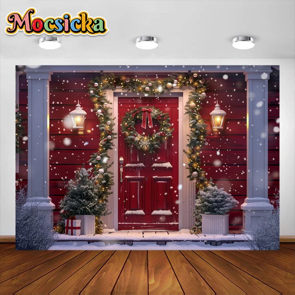 Fondo de fotografía de tienda de Navidad, corona de ventana, purpurina, árboles de Navidad, decoración de retrato familiar para niños, accesorios de estudio fotográfico