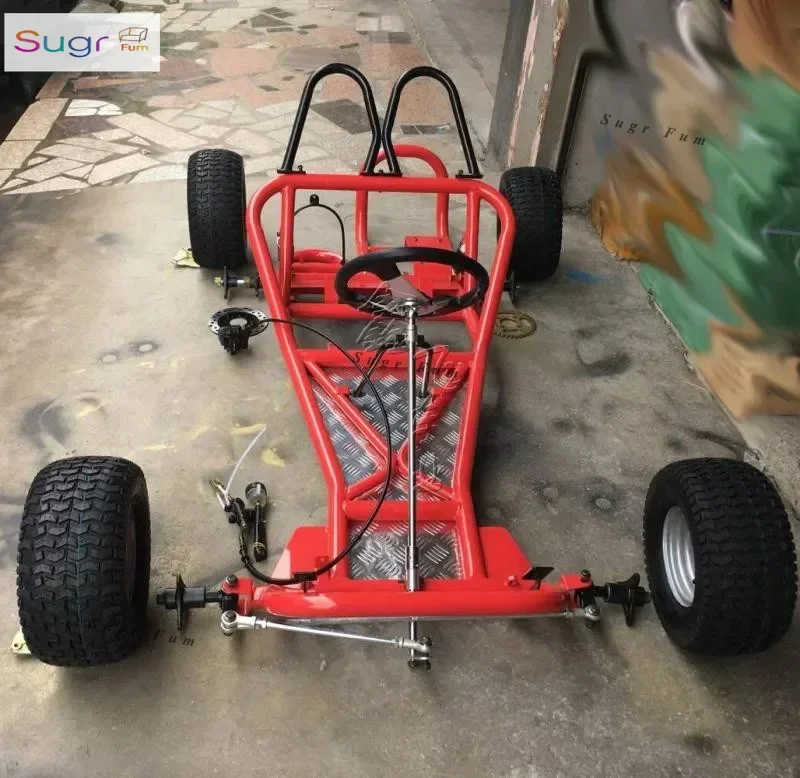 Telaio per moto go-kart a quattro ruote 168CC Telaio per veicolo completo Telaio principale Assale posteriore Freno dello sterzo anteriore Pneumatico da 6 pollici
