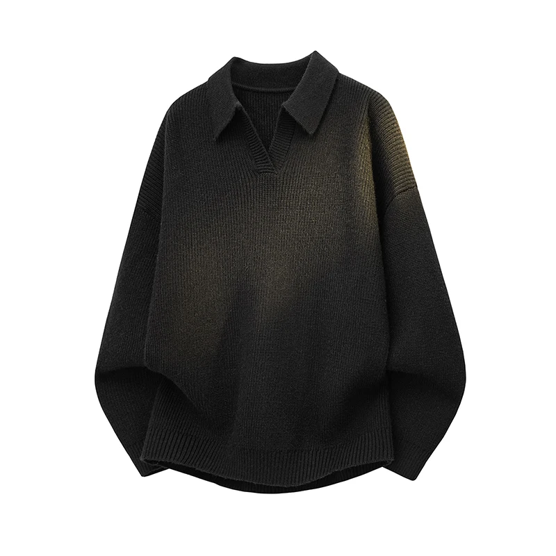 

Мужской свитер свободного кроя в стиле ретро с V-образным вырезом, повседневный, дышащий, однотонный, осенне-зимний, модный