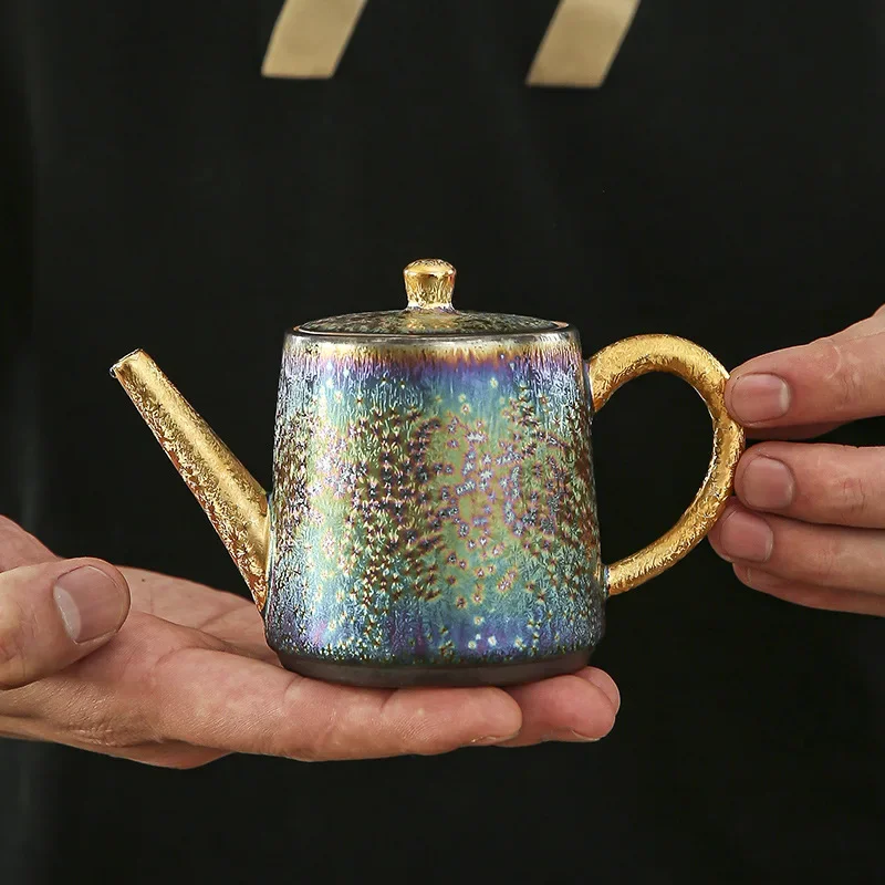 Peacock Glaze Gilt Teapot with Filter Gold Color Tea Infuser Kung Fu Tea Set Colorful Chinese Style Household Personal Tea Cup