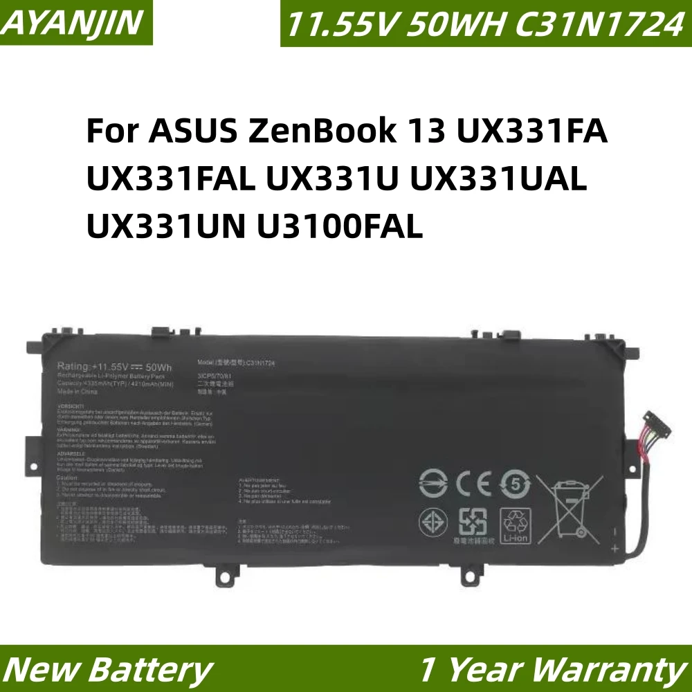 

C31N1724 11.55V 50WH Laptop Battery for ASUS ZenBook 13 UX331FA UX331FAL UX331U UX331UAL UX331UN U3100FAL