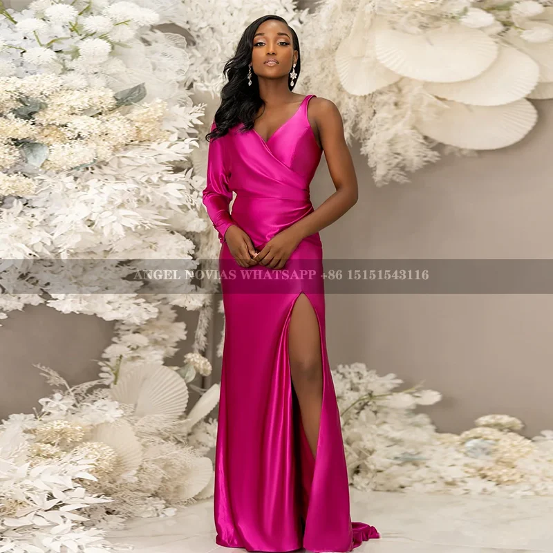 Customized Long Sexy Fuchsia Bridesmaid Dresses with Slit African Wedding Guest Party Gowns Evening Dress robes invitée mariage