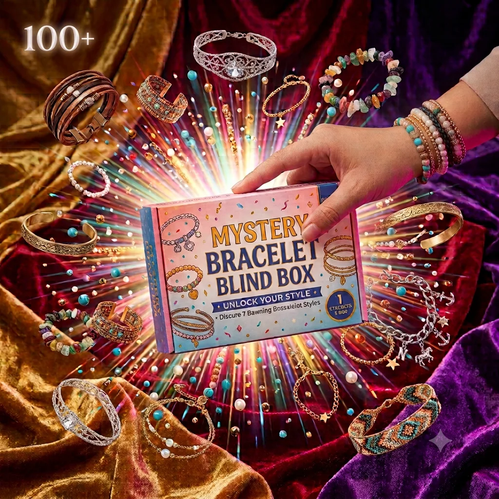 100+ Styles Mystery Bracelet Blind Box, Random Fashion Jewelry Layered Charm Bracelets Gift