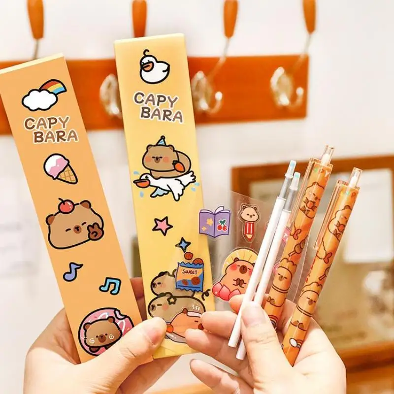 

3 коробки, милый мультяшный капибре, гелевая ручка, набор из 5 предметов, быстросохнущие чернила, милая нейтральная ручка, школьные письменные принадлежности, канцелярские принадлежности