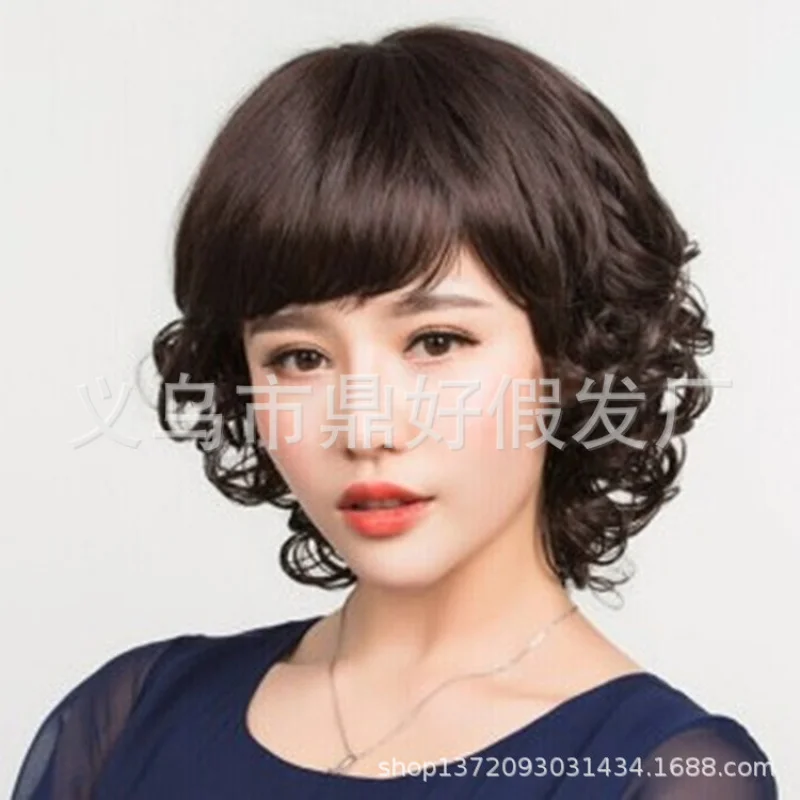 

Новый синтетический парик Коричневый для среднего и пожилого возраста с натуральной боковой челкой Короткие вьющиеся волосы