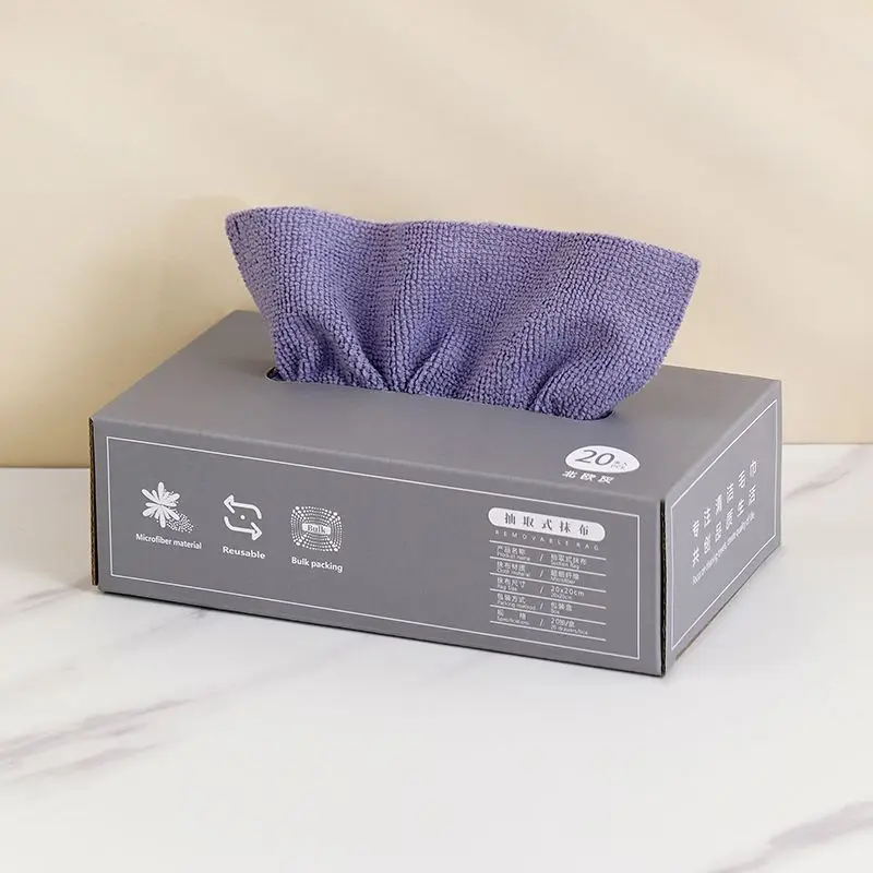 20Pcs Purple Microfiber Reusable Pull-Out Cleaning Cloths, Bulk Packed 20x20cm Lint-Free Absorbent Rags For Kitchen Bathroom