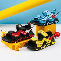 Pokemon Pikachu Kids Shoes Sandals for Boy Sandal Kids Anime Summer Cartoon Casual Teenager Lightweight Sports Sandals Flat