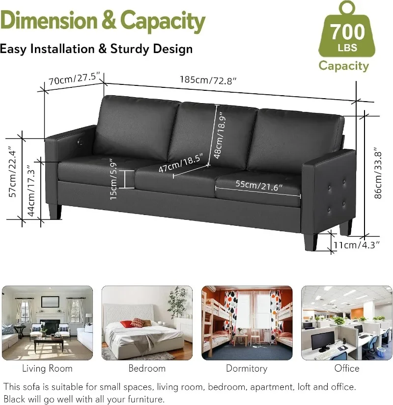 STHOUYN Faux Leather Sofa Couch Modern Comfy Office Couch Loveseat with Tufted Armrest and USB Small Love Seat Couches for
