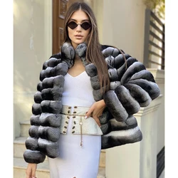 Natural Rex Rabbit Fur Coat Short Chinchilla Real Fur Coats Women Stand Collar Luxury Best Seller Winter Clothes