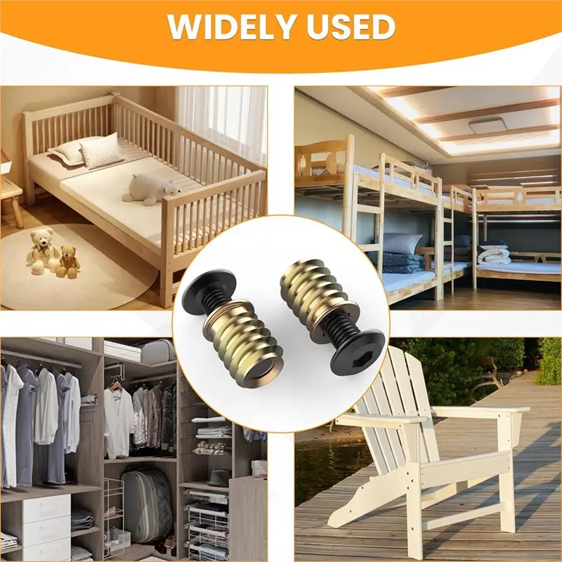 Conjunto de inserção e parafuso rosqueado Y42A (50 peças) 1/4-20 x 19/32 "para parafusos de móveis de madeira kits de porca de parafuso de acionamento de soquete sextavado