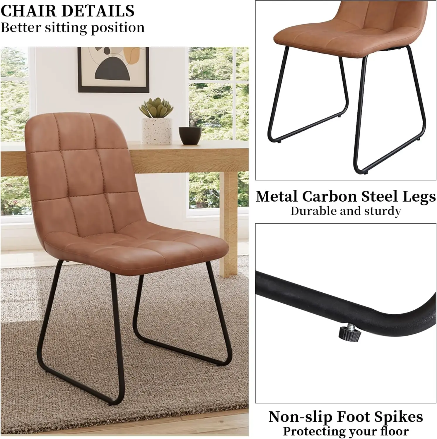 Set of 4, Modern Kitchen Faux Leather Dining Room Chair for Kitchen Living Dining Room (4 Brown)