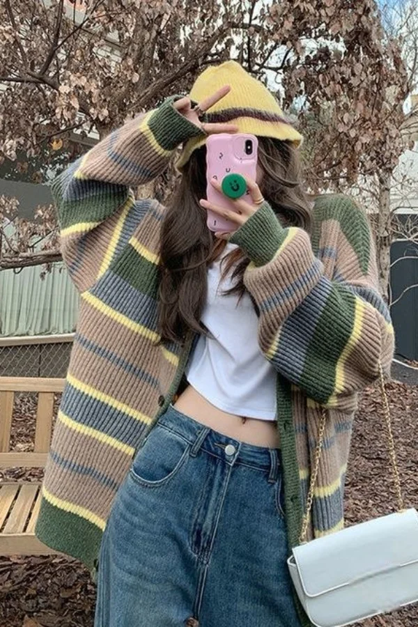 Dzianinowy Kardigan KURTKA Bluzki Sweter Odzież Damska Długi Rękaw Temperament Wszechstronny Wygodny Okrągły Dekolt Modny Nowy Komfort