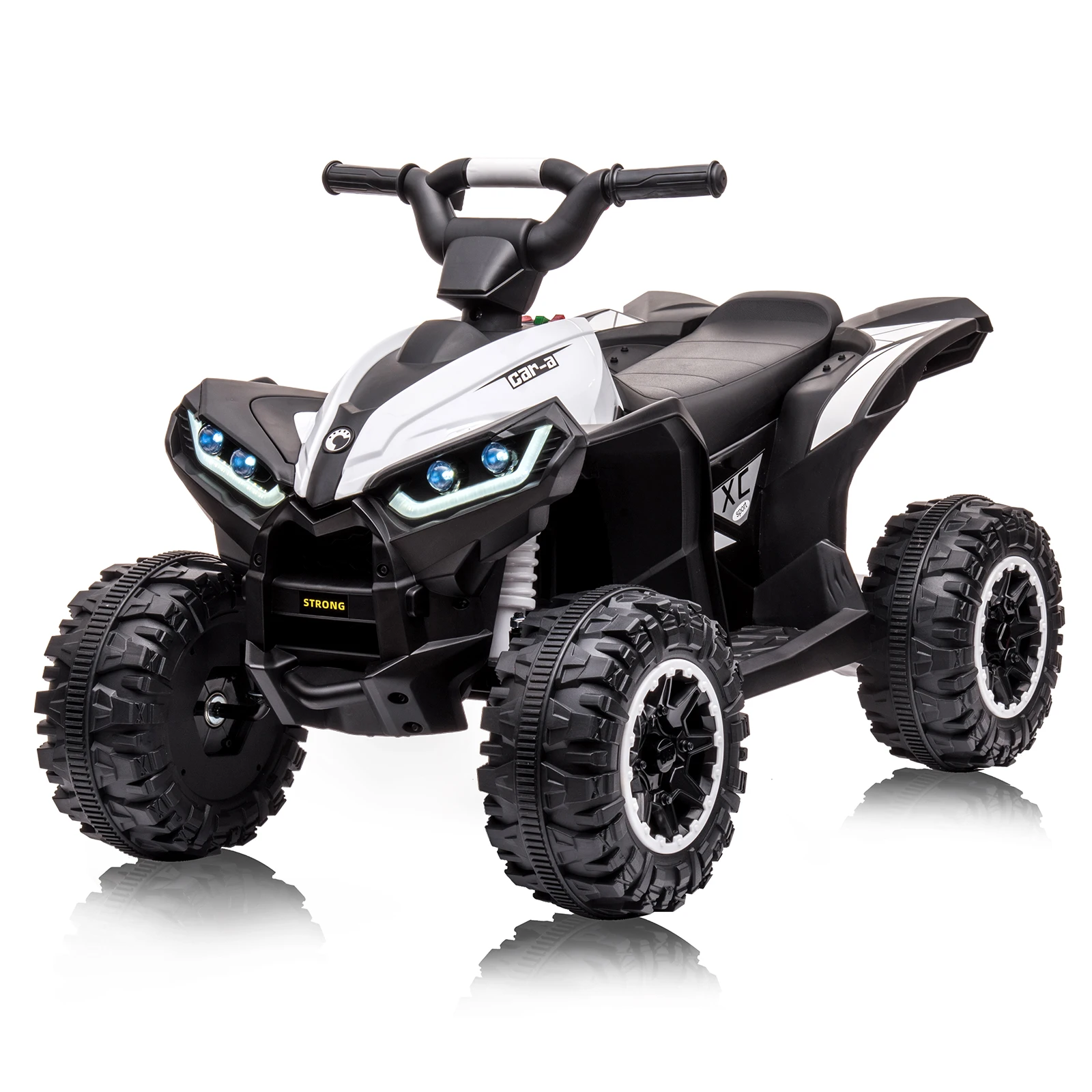 Los niños de 12 V viajan en ATV, batería eléctrica, cuatro ruedas alimentadas con música, luces LED, arranque suave, puerto USB y neumáticos trepadores