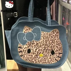 Sanrio Hello Kitty Leopard Tote Bag, Canvas Shoulder Large Capacity Women Handbag Daily Use Cartoon Fashion Versatile Tote Bag