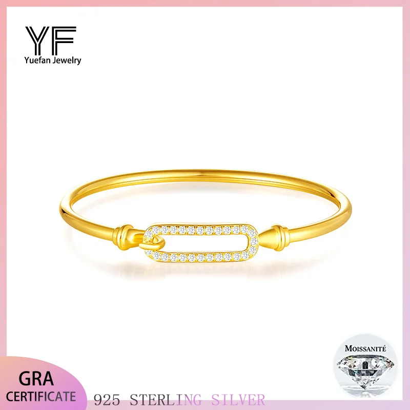 

S925 Silver Moissanite New Open C-shaped Bracelet 0.5CT D VVS1 Certified Hip Hop Style Jewelry Personalized Bracelet Gift