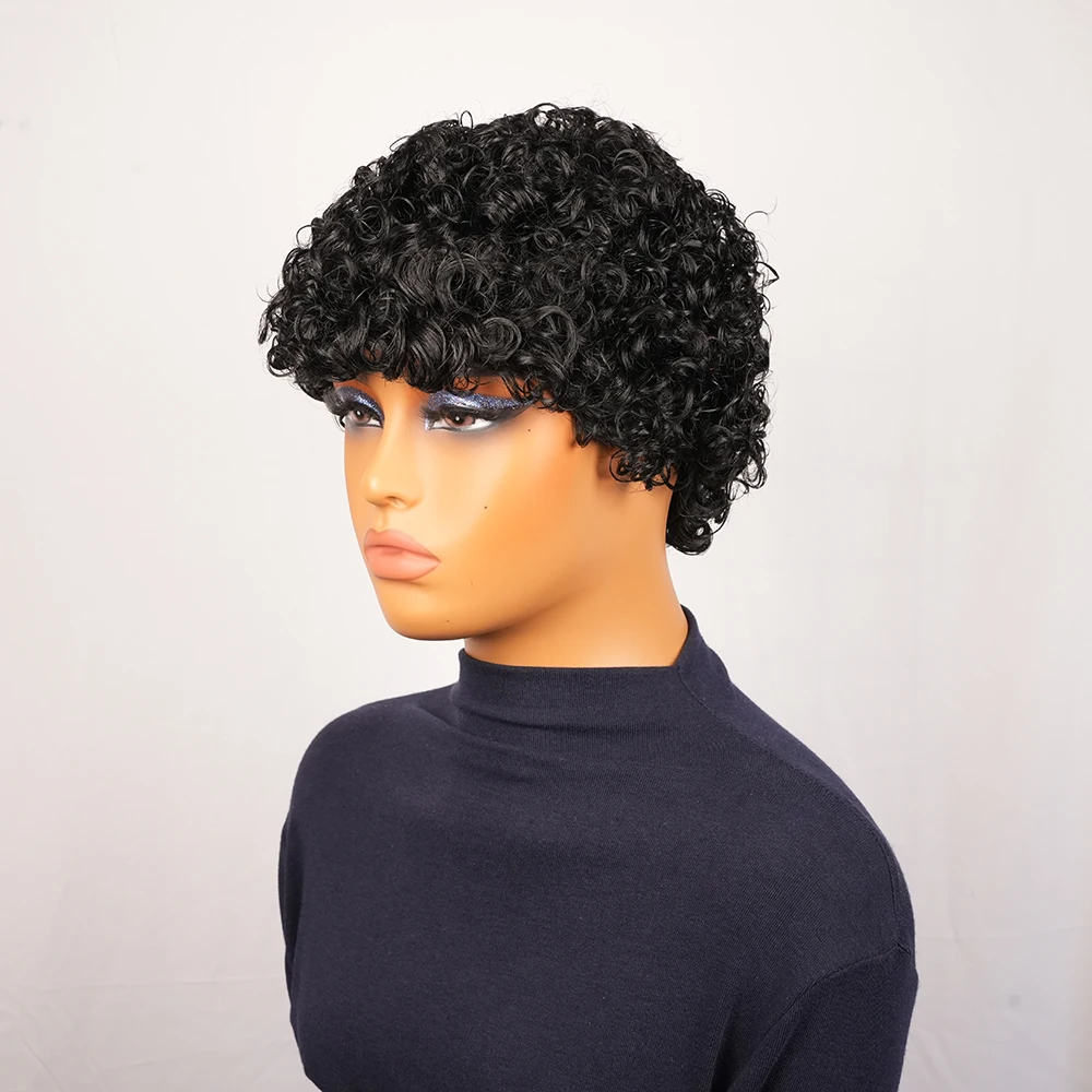 Peruka afro kręcona, stylizowana na rolki z wełny, w pełni wykonana maszynowo, dla naturalnego wyglądu, peruka codzienna dla kobiet, peruka z ludzkich włosów kręconych afro.