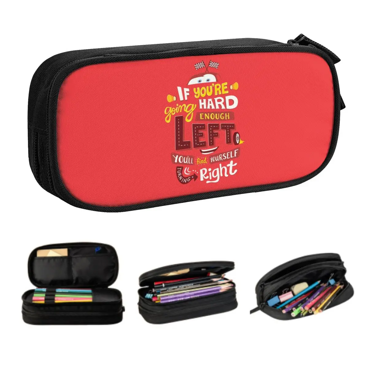 Custom Korean Go Hard Enough Left Pencil Cases for Boys Gilrs Classic Quote of Cars Large Storage Pen Bag Box School Supplies