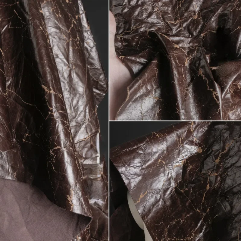 

Brown Pleated Leather Cloth Rock Flocking Composite Remade Trouser Skirt Leather Jacket Clothing Designer Fabric