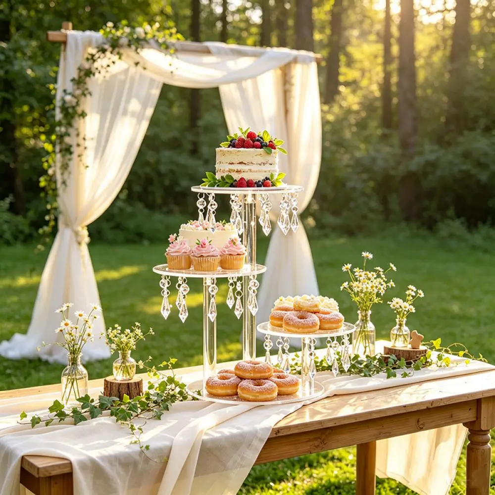 Round Acrylic Display Rack Tiered Pastry Dessert Tray For Wedding Reception Birthday Party Candy Table Food Serving