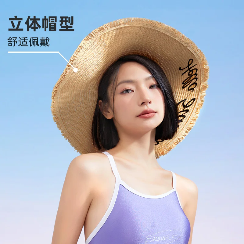 

AquaPlay Summer Women Sun Hat with Extra Wide Brim Seaside Large Bow Adjustable Outdoor Photo Hat Foldable Portable Beach Hat