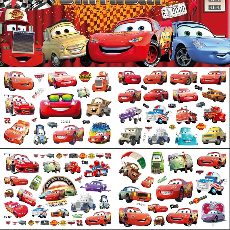 1/4pcs Disney Cars Tattoo Stickers Party Favor Lightning McQueen Birthday Party Gifts Gift Bag Filling Material For Kids