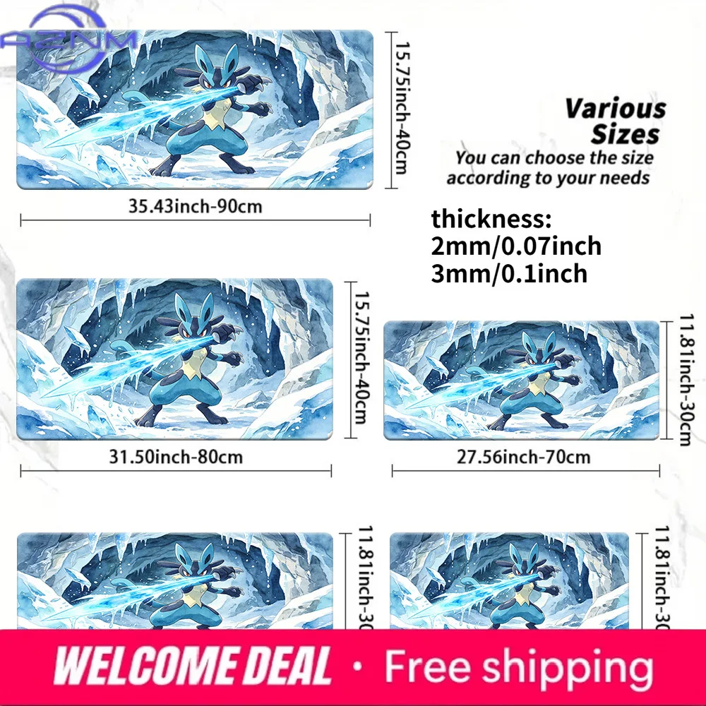 Lucario Ice Cave Watercolor Gaming Desk Mat Non-Slip Washable Mouse Pad