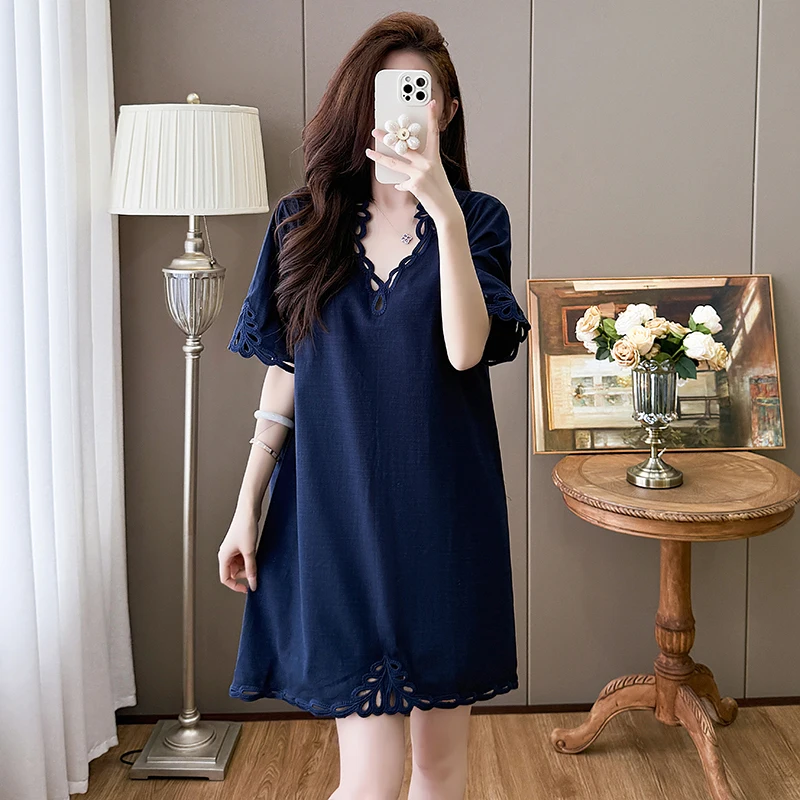 YZJNH 2026 summer new dress women romantic and high-end unique and beautiful hollow fashion short sleeved dress plus size dress