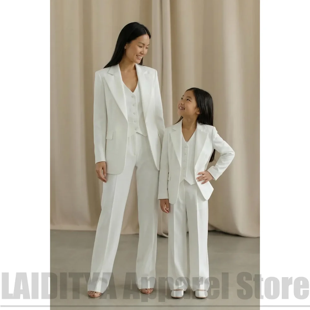 White Girls Suit Set Fashion Single Button Blazer Vest Pants Wedding Photoshoot Formal Outfit For Graduation Party Event