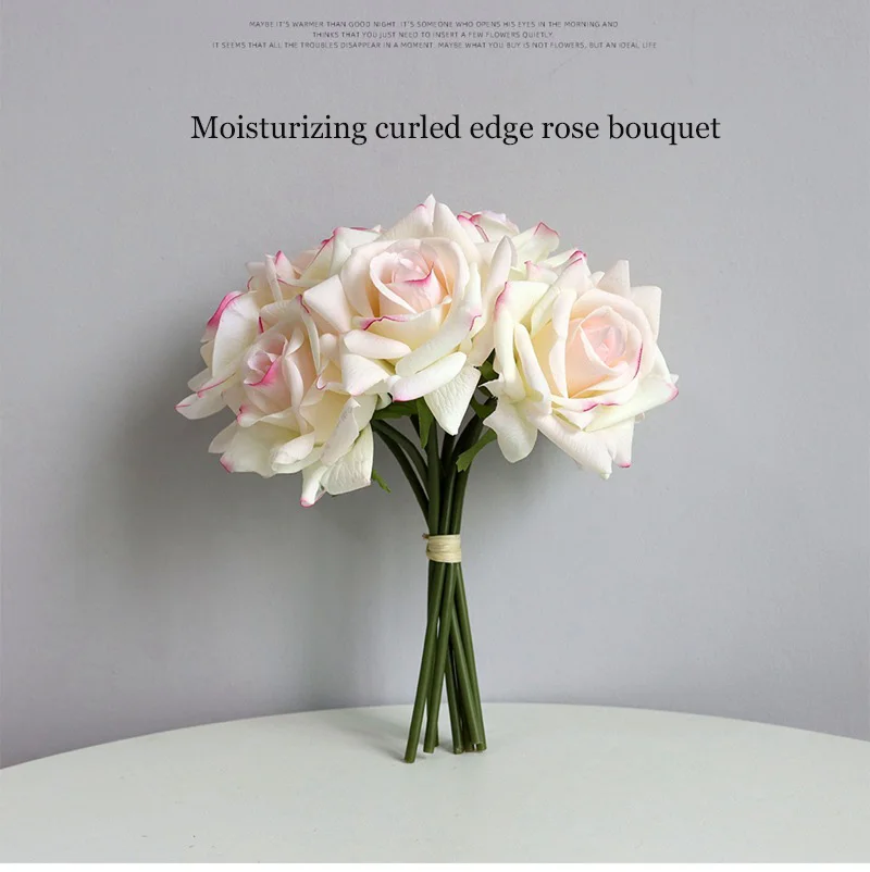 10 Stück Künstliche Rosen mit gewellten Kanten, Echtblumen-Optik, Brautstrauß, Hochzeitsdekoration, Kunstrosen für Party- und Tischdekoration – Detail 1