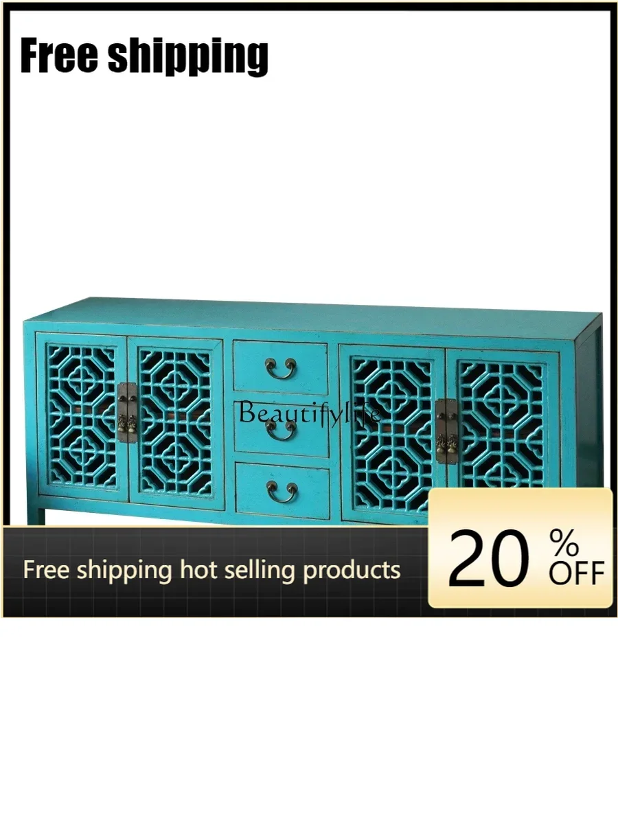 X4 New Chinese solid wood lattice TV cabinet classical furniture small apartment living room cabinet